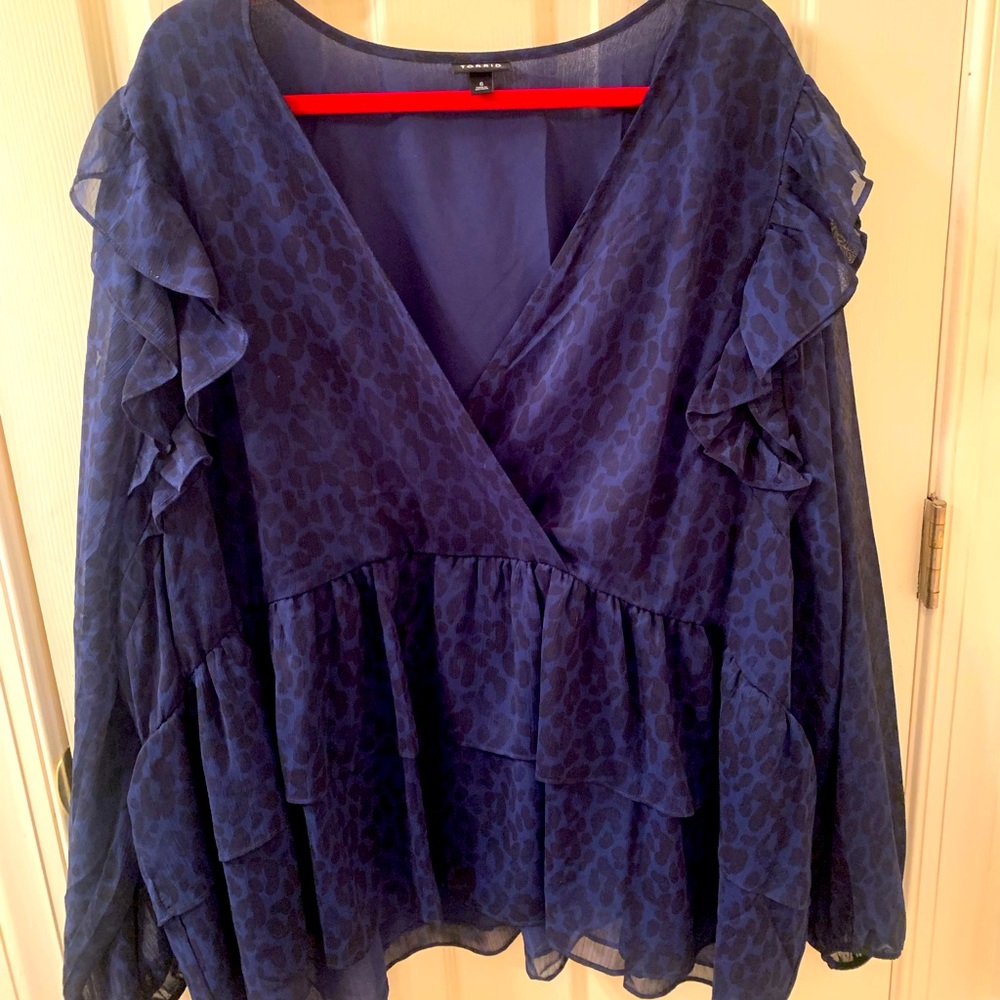 Chiffon Cropped Blue Animal Print Blouse